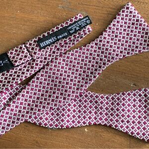 Hermes Paris Silk Woven Bow Tie White Background
